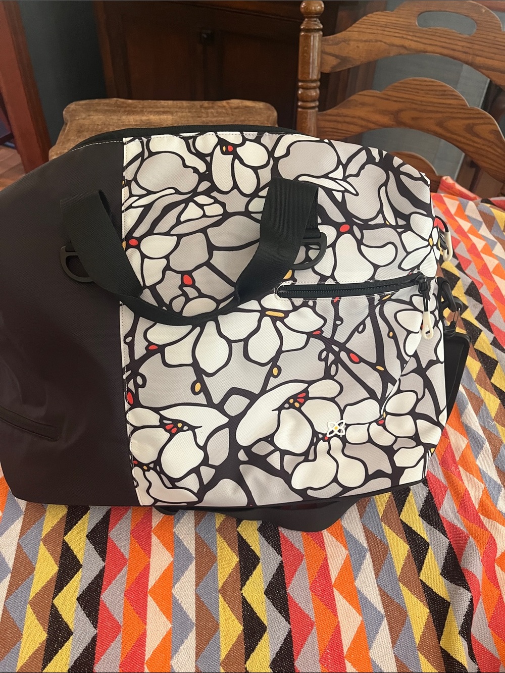 Sherpani Black & White Floral-Pattern Duffel with Subtle Red and Yellow Accents - Picture 7 of 11